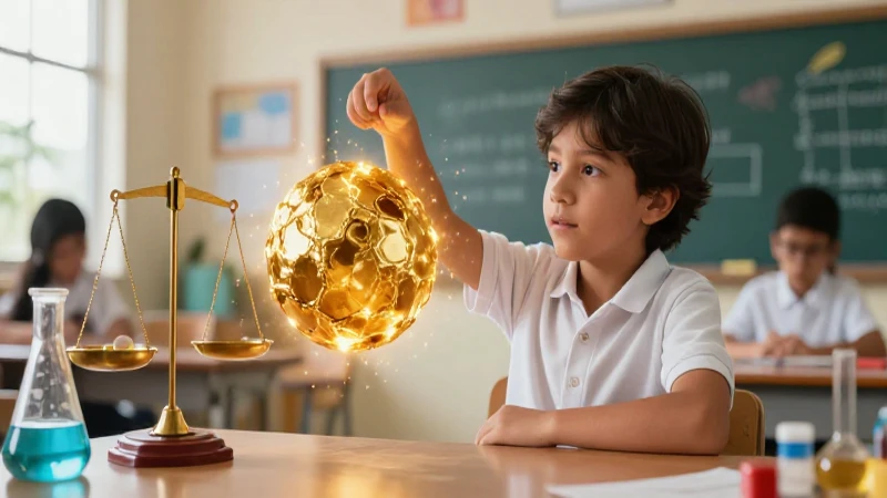 Qué es la masa y cómo medirla Ejemplos prácticos 8 Estudiante curioso explora ciencia con masa dorada