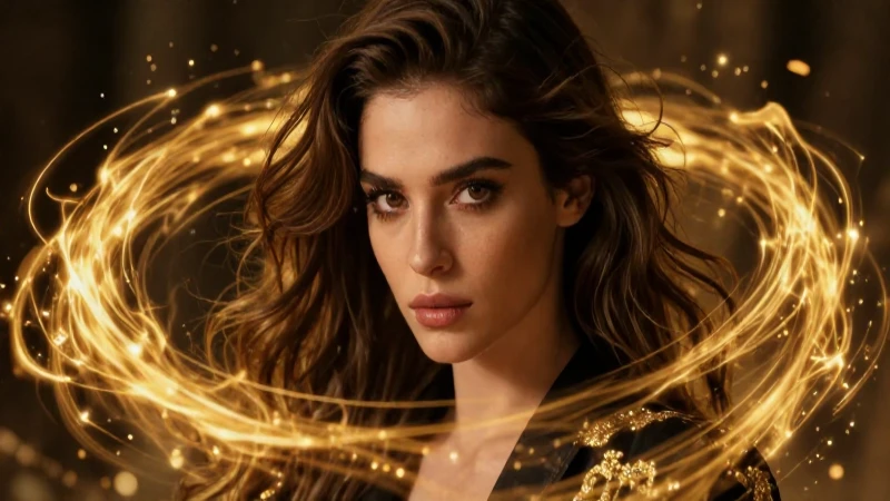Mujer sofisticada con mirada intensa y energía dinámica
