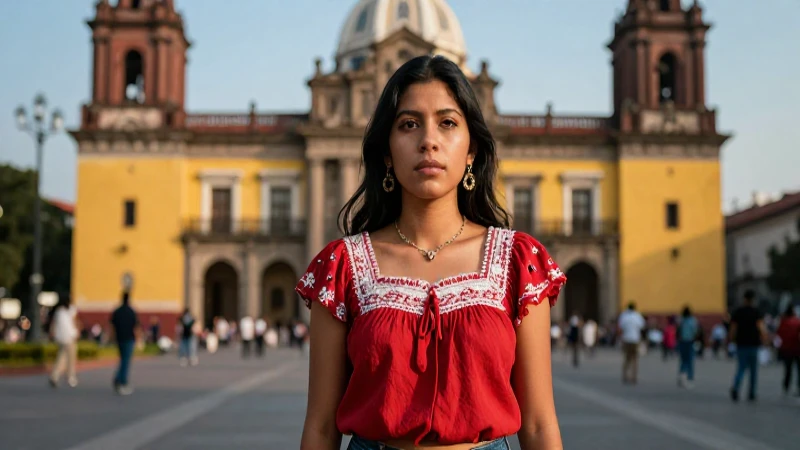Mujer mexicana determinada en plaza histórica