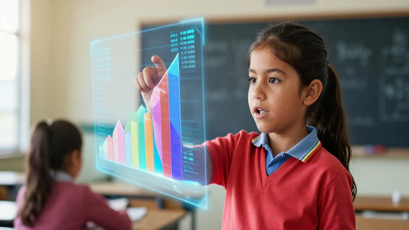 Niño mexicano interactúa con datos abstractos