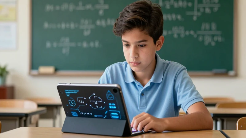 Joven mexicano resolviendo matemáticas en tablet futurista