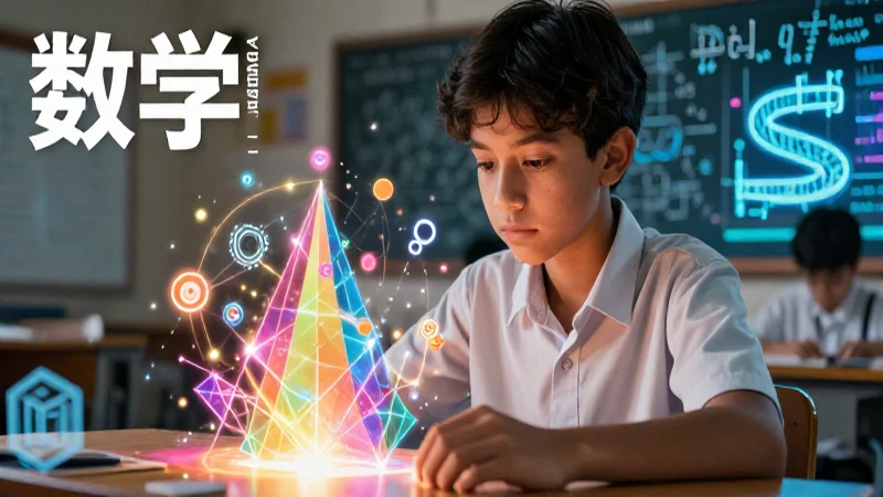 Estudiante resolviendo matemáticas con diseño digital brillante