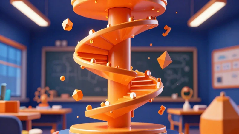 Aprende Matemáticas 3 Secundaria con Santillana y la Espiral del Saber 3 Ilustración 3D dinámica sobre conocimiento geométrico vibrante