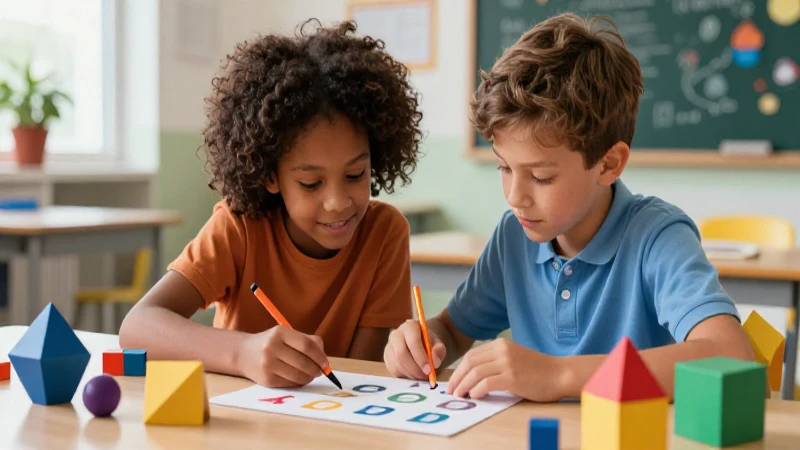 Niños colaborando con bloques para resolver problemas matemáticos