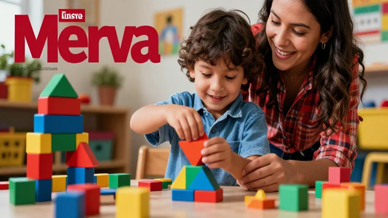 Matemáticas para preescolar: Ejercicios divertidos y fáciles 6 Niño hispano juega con bloques coloridos guiado por un adulto