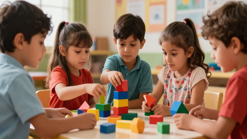 Matemáticas para preescolar: Ejercicios divertidos y fáciles 3 Ilustración colorida de un niño mexicano con bloques