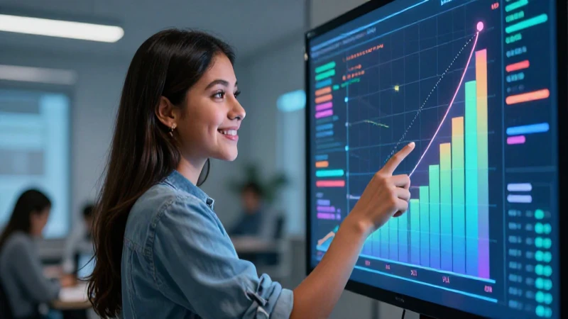 Estudiante mexicano señala gráficos vibrantes en clase