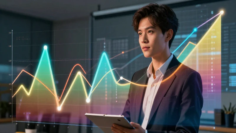 Profesional educativo con visualización de datos vibrante