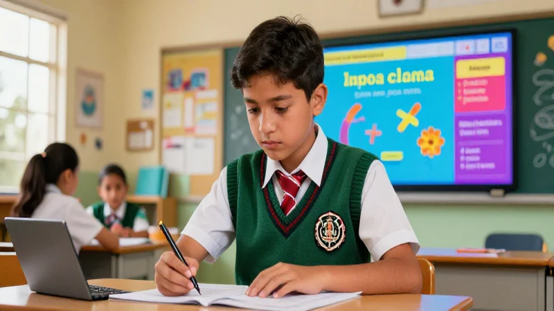 Aprende español de forma dinámica y efectiva en secundaria 3 Estudiante mexicano aprende español en aula moderna