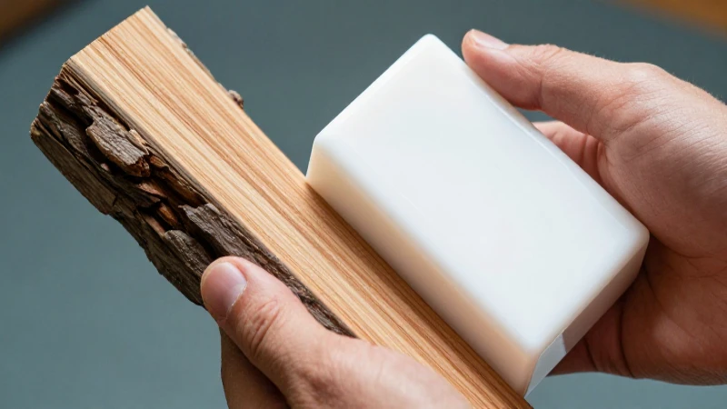 Conoce la diferencia entre material natural y artificial 3 Manos contrastan madera rústica y plástico liso