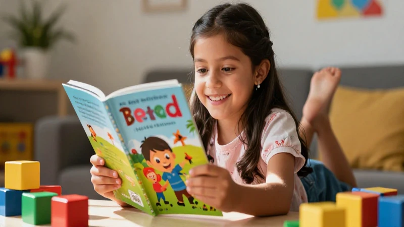 Niña mexicana sonriente con libro y bloques