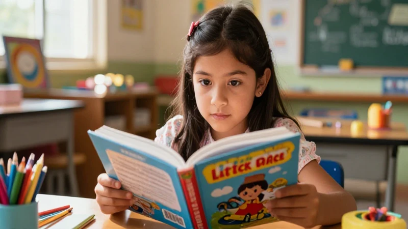 Joven mexicana lee con libros en aula vibrante