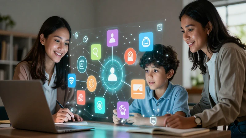 Educadores y estudiante colaboran creando recursos digitales