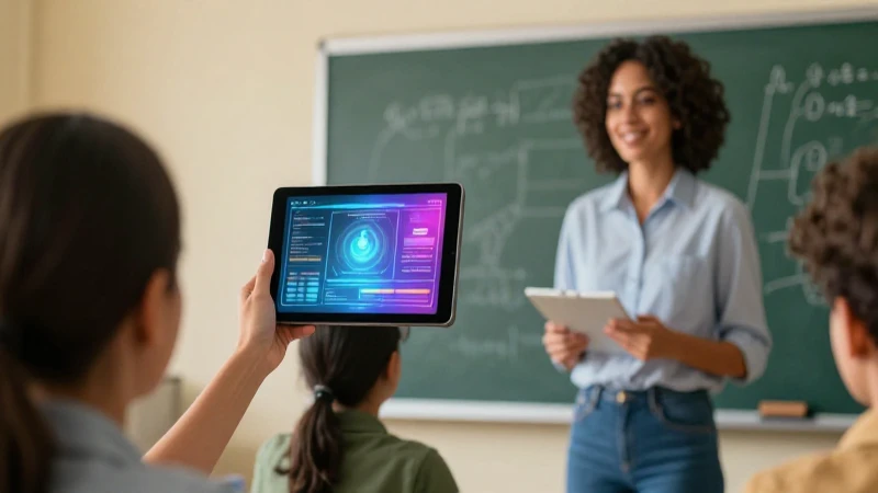 Educador con tablet digital en estilo cinemático