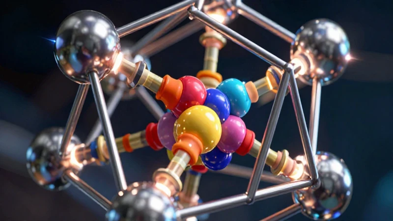 Estructura geométrica metálica con enlaces moleculares brillantes