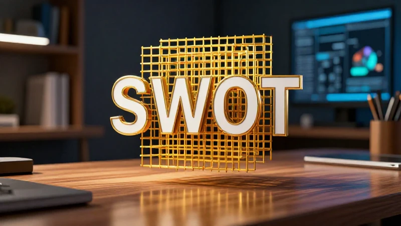 Visual de matriz SWOT dorada y poderosa