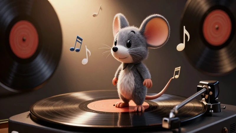 Mascota ratón musical con estética dramática
