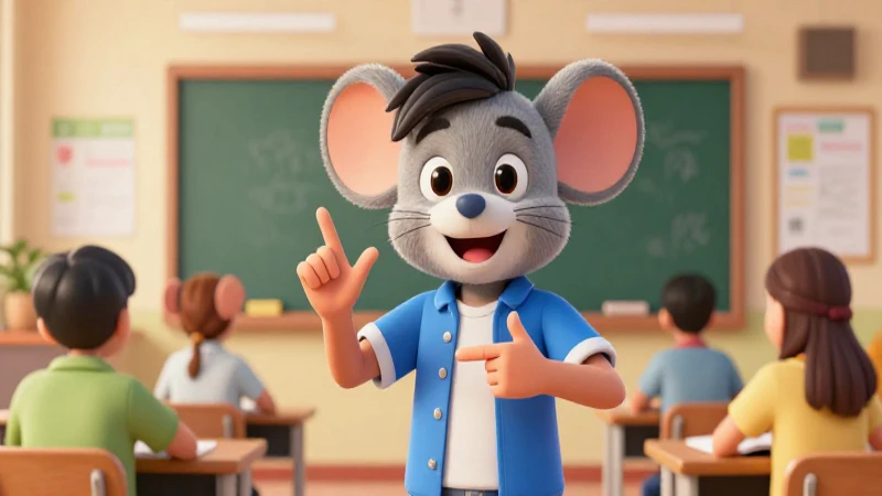 Estudiante mexicano de señas con ratón en aula