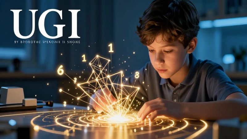 Portada educativa con estudiante y patrones geométricos brillantes