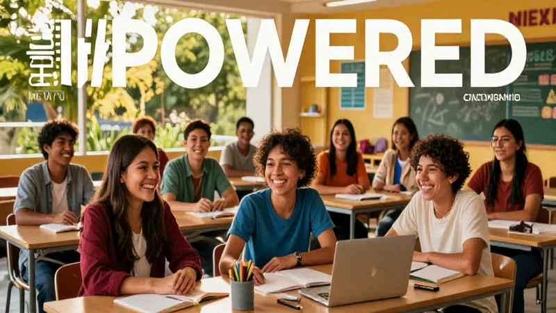 Comunidad mexicana vibrante y educativa con luz dorada