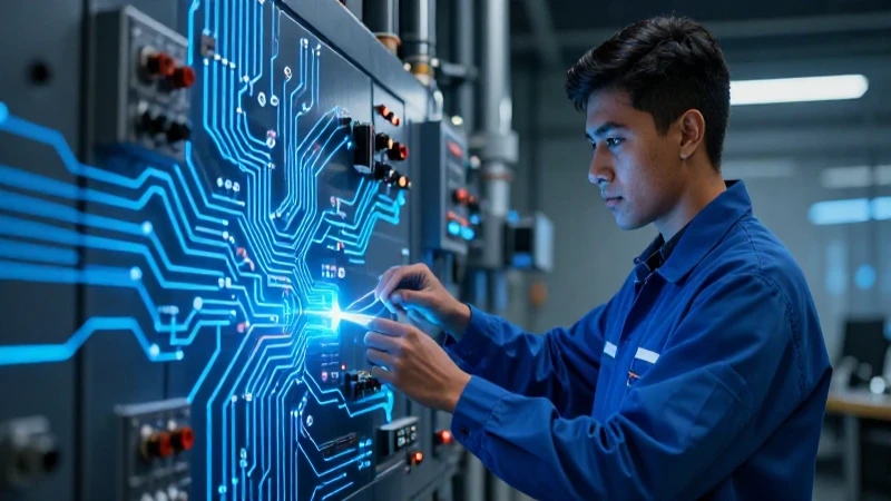 Mecánico: Definición, clasificación y concepto explicados 4 Técnico mexicano con circuitos azules vibrantes en un panel moderno