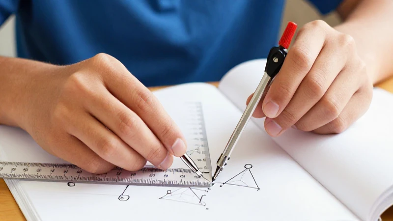 Manos construyen bisector en papel blanco