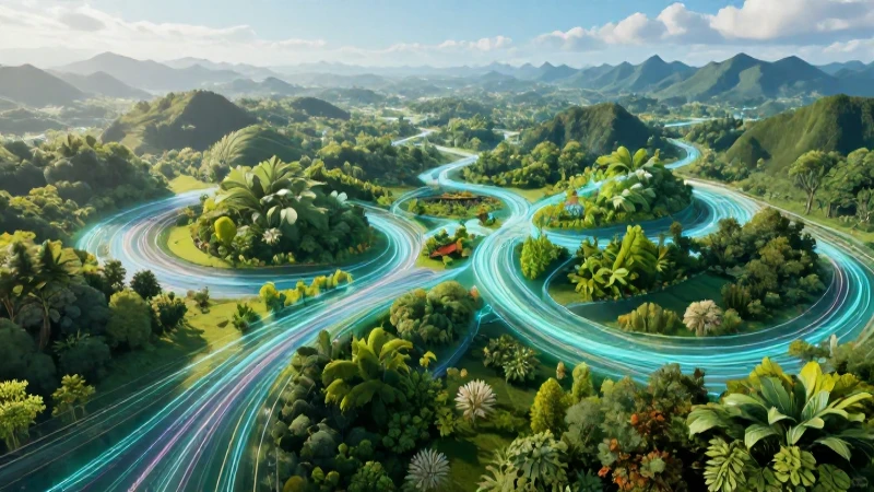 Ecosistema digital vibrante con energía etérea