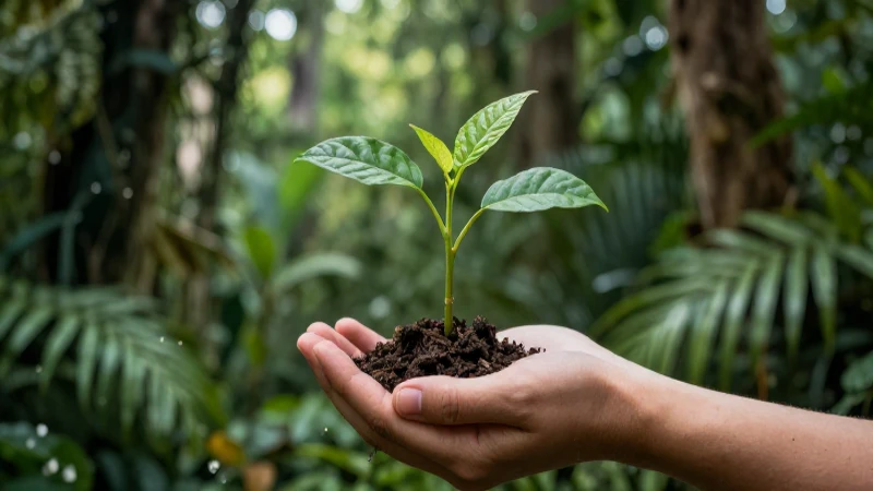 Joven árbol verde en manos con naturaleza vibrante
