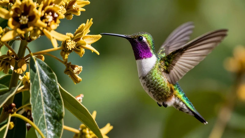 Colibrí vibrante en flora mexicana, ilustración detallada
