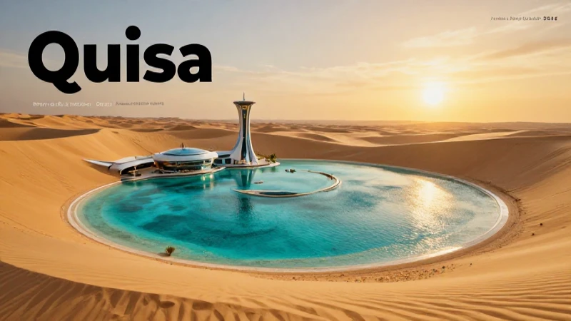 Paisaje desértico futurista con vibrantes oasis al atardecer