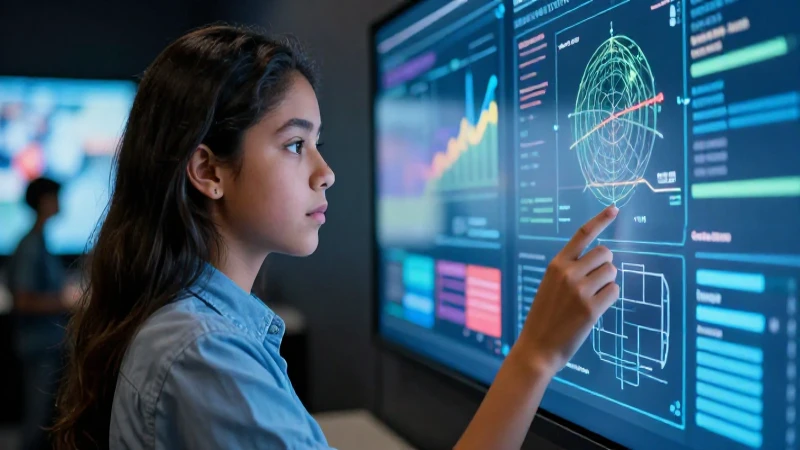 Joven estudiante mexicano mira pantalla moderna