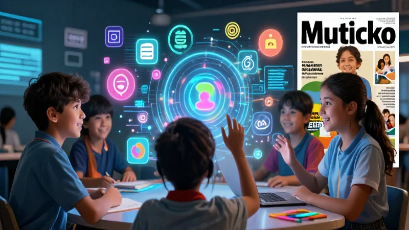 Joven interactúa con media holográfica educativa en estilo mexicano
