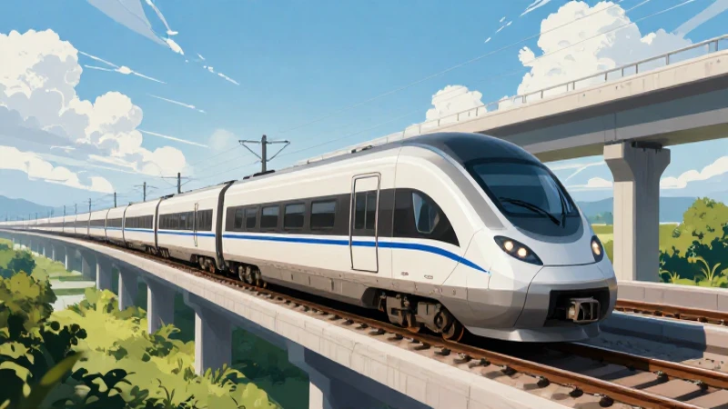 Tren moderno cruzando una autopista elevada