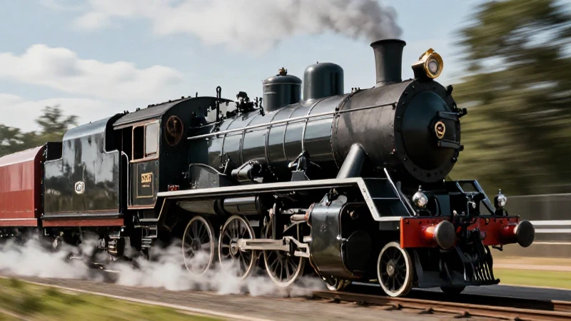 Locomotora clásica y coche elegante en movimiento