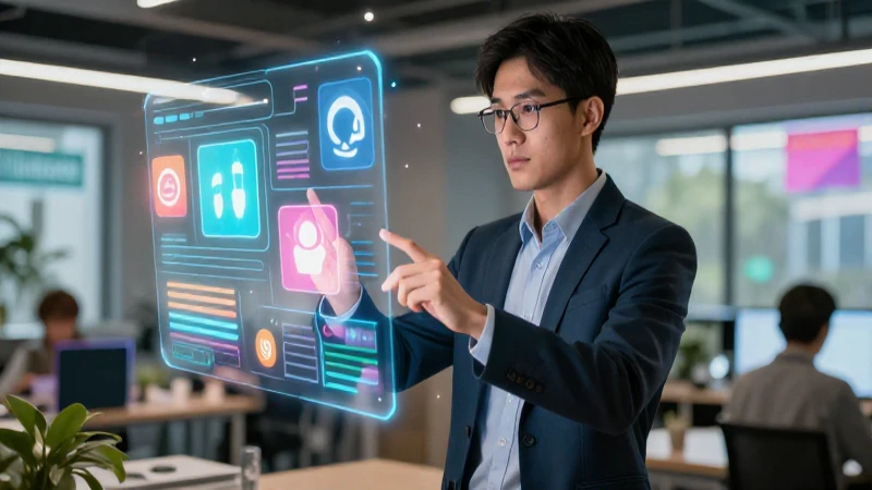 Medios Masivos de Comunicación: Impacto y Evolución Actual 8 Profesional interactúa con entorno digital moderno