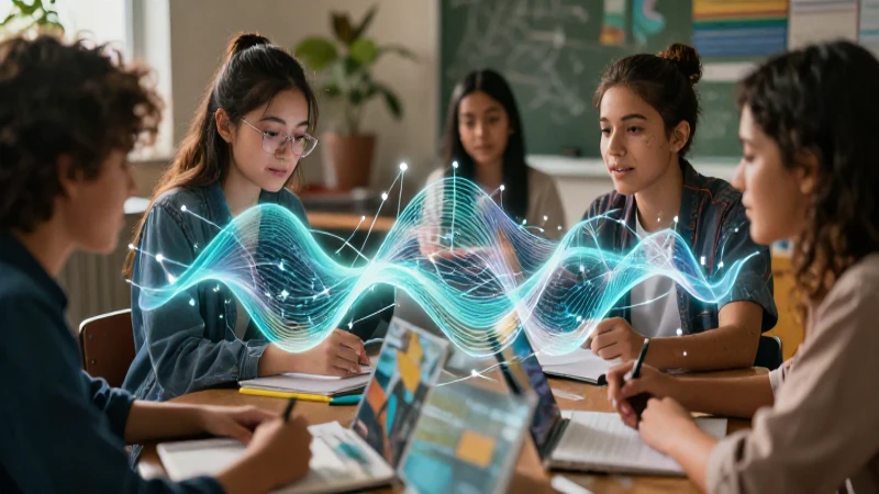 Medios Masivos de Comunicación: Impacto y Evolución Actual 9 Ilustración de jóvenes y educación digital futurista