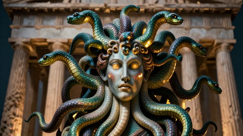 Retrato detallado de Medusa con ambiente dramático
