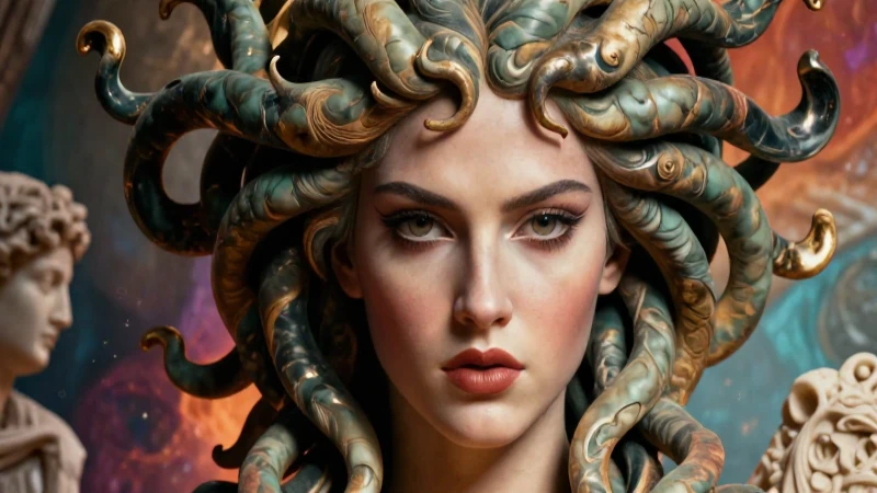 Retrato modernizado de Medusa con alto impacto artístico