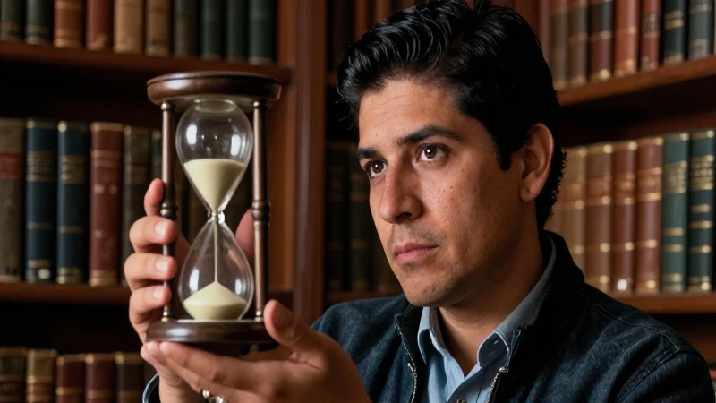 Académico mexicano contemplando un reloj antiguo