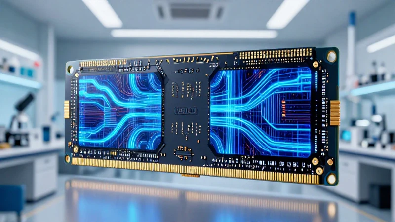 Memoria RAM futurista en laboratorio moderno y vibrante
