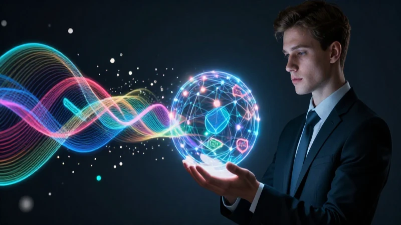 Joven profesional con datos luminosos y vibrantes