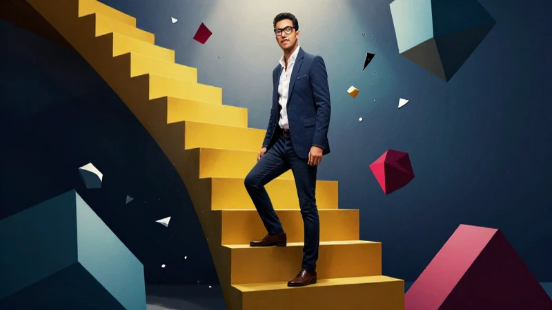 Mentalidad de crecimiento: Potencia tu desarrollo personal 4 Joven mexicano confía subiendo escaleras abstractas
