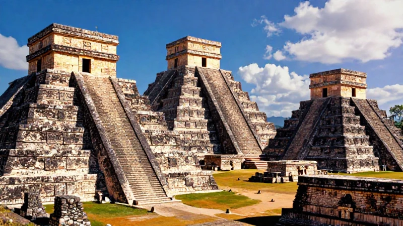 Ruinas andinas y pirámides mesoamericanas, ilustración hiperrealista