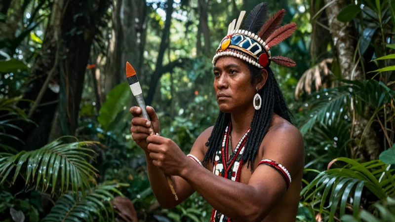 Cazador mesolítico real en exuberante selva