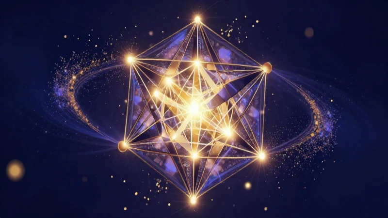 Geometría conceptual vibrante en tonos índigo y oro