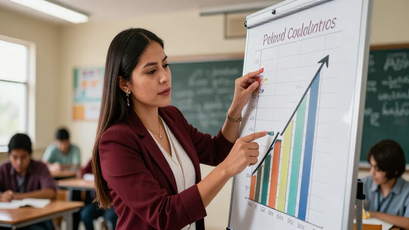 Maestra mexicana revisando crecimiento educativo