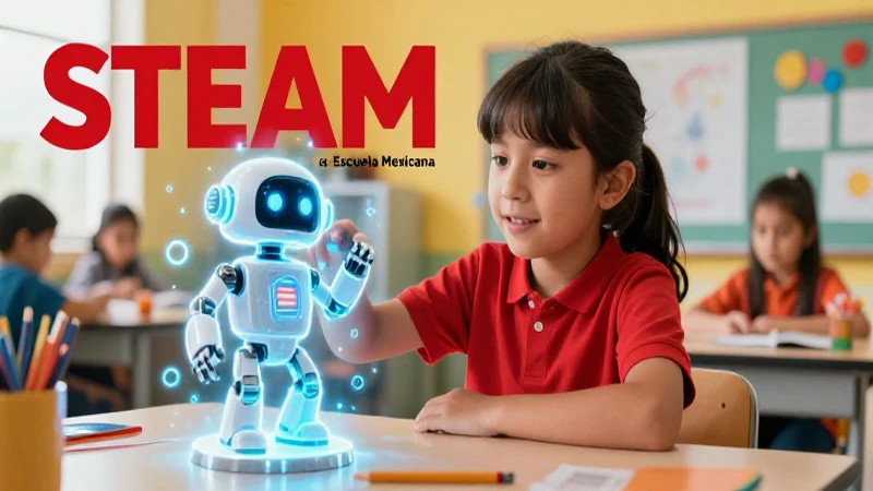 Niño interactúa con robot STEAM en escuela mexicana