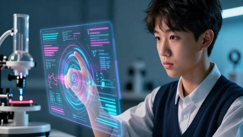 Estudiante interactúa con hologramas académicos avanzados
