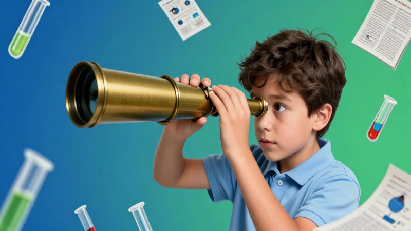 Joven curioso observa el futuro científico con el telescopio