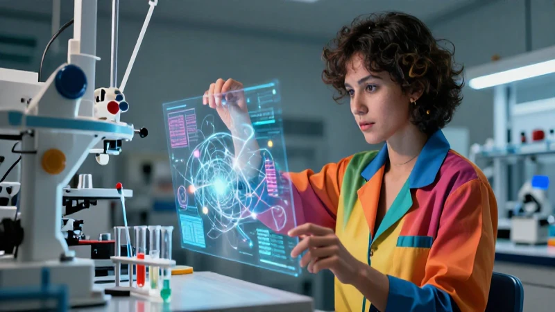 Científico científico holográfico con estética educativa vibrante